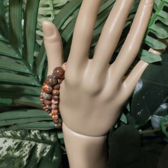Bracelet / Stretchy Three Piece Leopard Jasper / Gemstone Stackable Bracelet Set - Picture 2 of 5